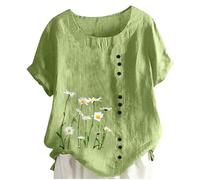 Damen Leinenblend Bluse Mit Rundhalsausschnitt Relaxed Fit Top Aus Weichem Atmungsaktivem Stoff Bequeme Tunika-Bluse Für Jeden Tag Und Freizeit Bluse Damen Leinen Bequem