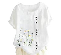 Damen Leinenblend Bluse Mit Rundhalsausschnitt Relaxed Fit Top Aus Weichem Atmungsaktivem Stoff Bequeme Tunika-Bluse Für Jeden Tag Und Freizeit Bluse Damen Leinen Bequem