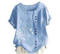 Damen Leinenblend Shirt Mit Rundhalsausschnitt Relaxed Fit Top Aus Atmungsaktivem Material Bequeme Und Weiche Tunika-Bluse Für Den Täglichen Gebrauch Leinenbluse Damen Casual