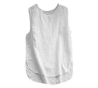 Damen Leinenbluse Sommer Tank Top Leicht Luftig Ärmelloses T Shirt V Ausschnitt Baumwolle Leinen Tunika Top Oberteile Lässige Lockere Einfarbiges Bluse Tanktop Träger-Tops für Frauen