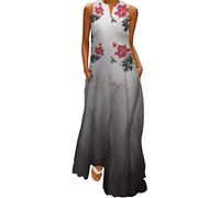 Damen Leinenkleid Sommer Kleider Lang Locker,Abendkleider Lang Abendkleid Ballkleider Elegant Maxikleid Abendkleider Off Shoulder Sommerkleid Lang Ärmellos Luftige Partykleid Rundhals Einfar
