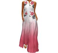 Damen Leinenkleid Sommer Kleider Lang Locker,Abendkleider Lang Abendkleid Ballkleider Elegant Maxikleid Abendkleider Off Shoulder Sommerkleid Lang Ärmellos Luftige Partykleid Rundhals Einfar