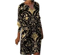 Damen Leinenkleid Sommer Sommerkleid Knielang Strandkleid V-Ausschnitt Baumwolle Leinen Kleid Kurzarm Blusenkleid Leichte Bequeme A Linien Tunika Boho Kleider Vintage Freizeitkleid