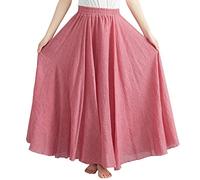 Damen Leinenrock Damen Maxirock Sommerrock Boho Swing Lang Rock Frauen Baumwolle Leinen Festlich Freizeitrock Einfarbig Langrock Hochzeit Cocktail Hohe Taille Skirt