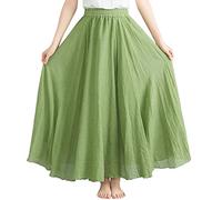 Damen Leinenrock Damen Maxirock Sommerrock Boho Swing Lang Rock Frauen Baumwolle Leinen Festlich Freizeitrock Einfarbig Langrock Hochzeit Cocktail Hohe Taille Skirt