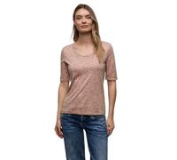 Kurzarmshirt STREET ONE, Damen, Gr. 38, light apricot, Jersey, Obermaterial: 50% Baumwolle, 50% Modal, tailliert hüftbedeckend, V-Ausschnitt, Shirts, mit Leo-Print (27157337-38) light apricot