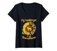 Damen Leonberger Dog is My Sunshine Sunflower Dog Paw Puppy Lover T-Shirt mit V-Ausschnitt