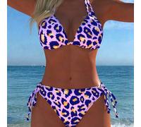 Damen Leopardenmuster Neckholder Bikini Top mit seitlicher Bindung Bikini 2-teiliges Badeanzug Set, neues sexy Urlaubs Sommer Reise Outfit Strand