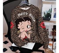 Damen Leopardenmuster Rundhals Cartoon Grafik Lässig Alltag Langarm Sweatshirt