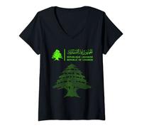 Damen Libanon, Libanon-Reisepass, Libanon-Flagge, Libanon-Karte. T-Shirt mit V-Ausschnitt