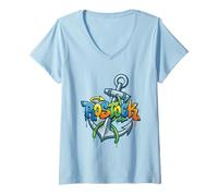 Damen Lieblingsstadt Rostock Graffiti Anker Design T-Shirt mit V-Ausschnitt