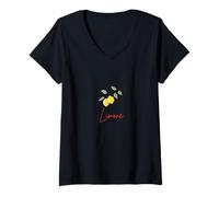 Damen Limone Zitronen Design, Illustration Sommer Obst Motiv T-Shirt mit V-Ausschnitt
