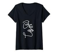 Damen Line Art Gesicht Umrisse Minimalistische Ästhetik T-Shirt mit V-Ausschnitt
