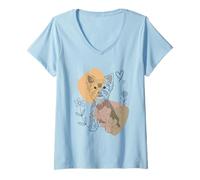 Damen Line Art Yorkshire Terrier Minimalist Yorkie Terriers T-Shirt mit V-Ausschnitt