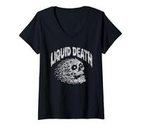 Damen Liquid Death Classic Dripping Skull Logo Heavy Metal Water T-Shirt mit V-Ausschnitt