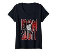 Damen Live-Foto mit großem Logo von Bon Scott T-Shirt mit V-Ausschnitt