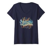Damen Live Salty Coastal Design for Beach Lovers T-Shirt mit V-Ausschnitt