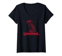 Damen Liverpool England Liverbird Zinetinte, roter Druck T-Shirt mit V-Ausschnitt
