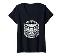 Damen Living The Dream One Nightmare at a Time Funny Gothic Vintage T-Shirt mit V-Ausschnitt