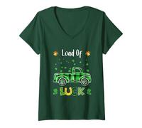 Damen Loads of Luck Buffalo, Karierter Kleeblatt-Truck, St. Patricks Day T-Shirt mit V-Ausschnitt