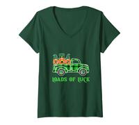 Damen Loads of Luck Green Plaid Truck GNOME St. Patrick's Day Funny T-Shirt mit V-Ausschnitt