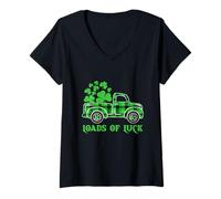 Damen Loads of Luck Green Plaid Truck GNOME St. Patrick's Day Funny T-Shirt mit V-Ausschnitt