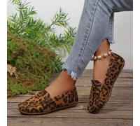 Damen Loafers, handgefertigte Leoparden-Muster Schlüpfschuhe mit Steppnähten, bequeme rutschfeste weiche Sohle Casual Mokassins