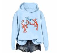 Damen Lobster Hoodie Retro gemustertes Sweatshirt mit weicher Baumwolle für Winter Bequeme Freizeitmode (Light Blue, S)