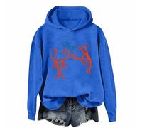 Damen Lobster Hoodie Retro gemustertes Sweatshirt mit weicher Baumwolle für Winter Bequeme Freizeitmode (Blue, M)