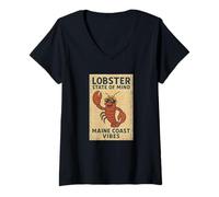 Damen Lobster Mind State Shirt, lustige Sommerstimmung an der Maine-Küste T-Shirt mit V-Ausschnitt