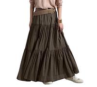 Damen Lockere Großes Rüschensaum Lange Röcke Bequeme Baumwolle Elegant Plissierter Rock Einfarbige Casual Halb Rock (Dunkelgrau,M)