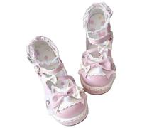 Damen Lolita Mary Jane Schuhe Gothic Plateauabsatz runde Zehenpartie