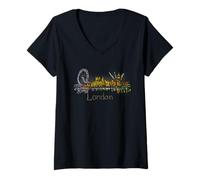 Damen London Night England Reise-Souvenir Stadt Wahrzeichen Geschenk T-Shirt mit V-Ausschnitt