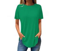 Damen Longshirt Kurzarm Elegant Oberteile Lockere Unifarben Tshirt Casual Modisch Tops Tunika Freizeithemd Komfortabel Kurzarmshirt Rundhalsausschnitt Leichte Shirts GroßE GrößEn Alltags Bluse