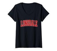 Damen LONSDALE MN MINNESOTA Uni-Stil USA Vintage-Sport T-Shirt mit V-Ausschnitt