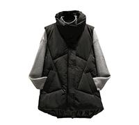 Damen Lose Weste Jacke Seitentaschen Puffer Weste Reißverschluss Knopfleiste Winter Umlegekragen Weste Oberbekleidung, Schwarz , 50
