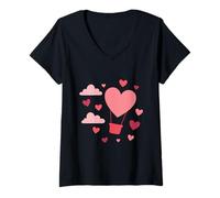 Damen Love in The Air Herzballon-Design T-Shirt mit V-Ausschnitt