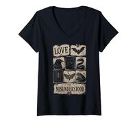 Damen Love The Misunderstood Schlange Spinne Motte Frosch Fledermaus Rabe Katze T-Shirt mit V-Ausschnitt