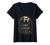 Damen Love The Misunderstood Schlange Spinne Motte Frosch Fledermaus Rabe Katze T-Shirt mit V-Ausschnitt