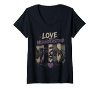 Damen Love The Misunderstood Schlange Spinne Motte Frosch Fledermaus Rabe Katze T-Shirt mit V-Ausschnitt