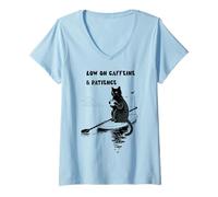 Damen Low on Caffeine and Patience - Launische Paddle Board Katze T-Shirt mit V-Ausschnitt