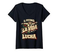 Damen Lucha Libre Luchador Living La Vida Lucha T-Shirt mit V-Ausschnitt