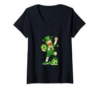 Damen Lucky Irish Soccer Champion St. Patrick's Day Design T-Shirt mit V-Ausschnitt
