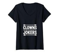 Damen Lustige Clowns Joker Spruch Pfeile Minimalistisch T-Shirt mit V-Ausschnitt