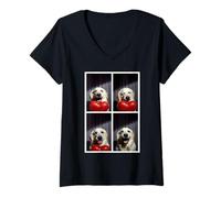 Damen Lustige Golden Retriever Photobooth T-Shirt mit V-Ausschnitt
