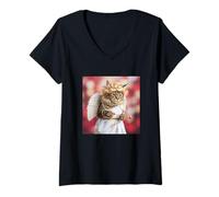 Damen Lustige Katze im Amor Kostüm, Saint Valentine's Cat Selfie T-Shirt mit V-Ausschnitt
