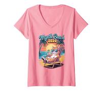 Damen Lustige Myrtle Beach Cat 2026 Familienausflug Prinzessin Vacay T-Shirt mit V-Ausschnitt