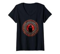 Damen Lustige skandinavische Wikinger Liebhaber nordischer Mythos Rabe T-Shirt mit V-Ausschnitt