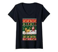 Damen Lustige Weihnachtspfote für Hunde, Golden Retriever T-Shirt mit V-Ausschnitt