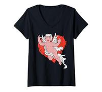 Damen Lustiger Anti-Valentins-Club Lustiger Amor T-Shirt mit V-Ausschnitt